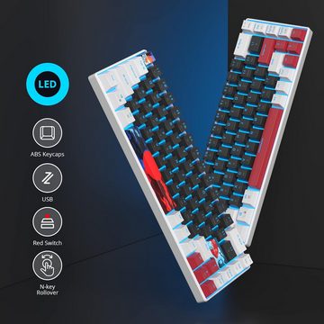 SOLIDEE Blaue LED-Hintergrundbeleuchtung Gaming-Tastatur (Maximaler Komfort,Treppen-Tastenkappen-Design natürlichen Handzustand)