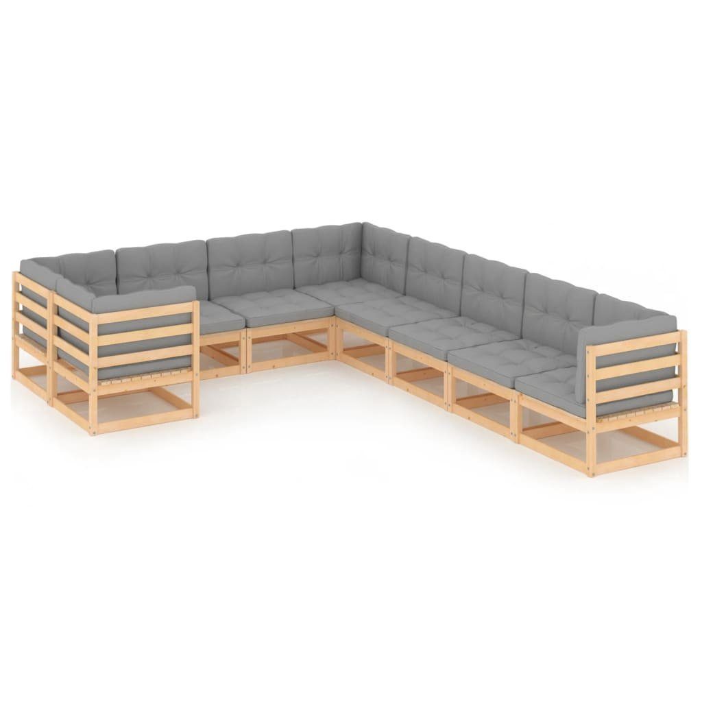 vidaXL Gartenlounge-Set 9-tlg. Garten-Lounge-Set mit Kissen Massivholz Kiefer, (1-tlg) Natur