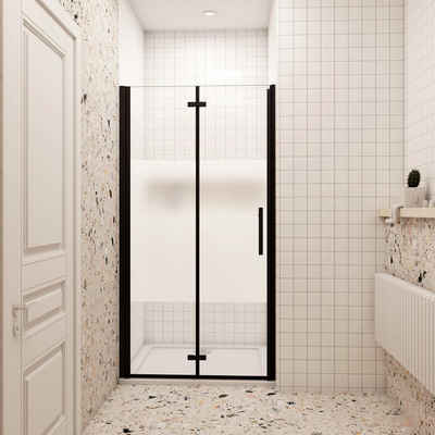 duschspa Dusch-Falttür Nischentür Scharniertür mit Milchstreifen Duschkabine Duschabtrennung, Einscheibensicherheitsglas, Sicherheitsglas, (Set) rechts und links monteirbar
