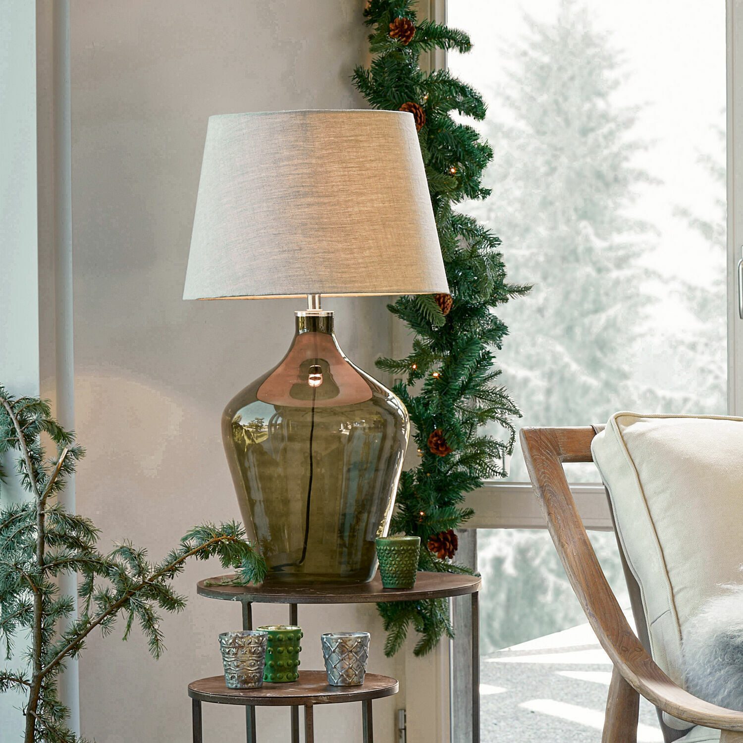 Mirabeau Tischleuchte Tischlampe Morazan grün/leinen günstig online kaufen