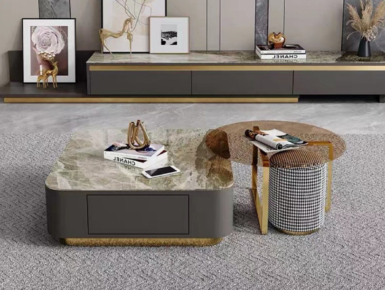 JVmoebel Couchtisch Wohnzimmer Grau Luxus Nur Tische in Möbel Couchtische Neu (2-St., Kaffee Made 2x Couchtische), Design Europe
