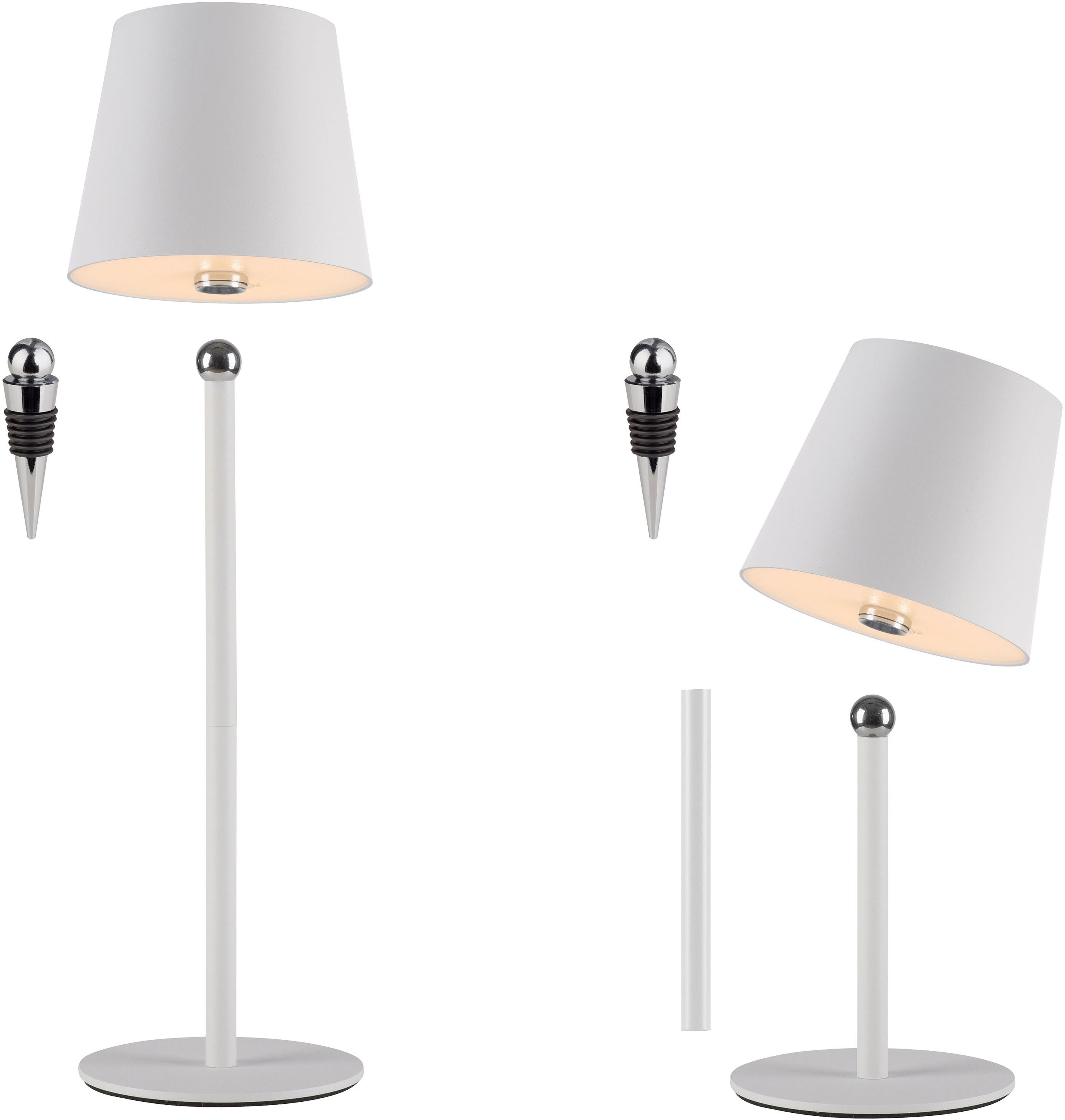 JUST LIGHT LED Tischleuchte BOTERIA - Set 2 Stück, inkl. Flaschenaufsatz, Memoryfunktion, LED fest integriert, Warmweiß, Akkubetrieben, aufladbar, magnetisch, dimmbar, In- und Outdoor