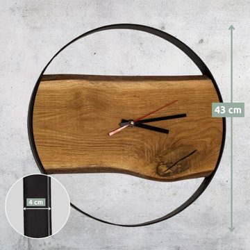 holz4home Wanduhr mit Stahlrahmen aus massiver Eiche Ø 43 cm von holz4home®