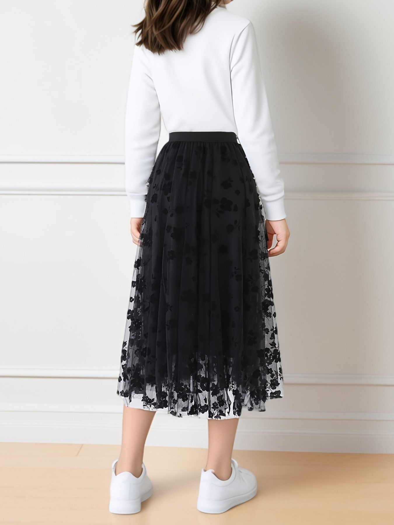 DEBAIJIA Meshrock TüllRöcke für Mädchen Floral Gedruckt Elegant Lässig Sommer