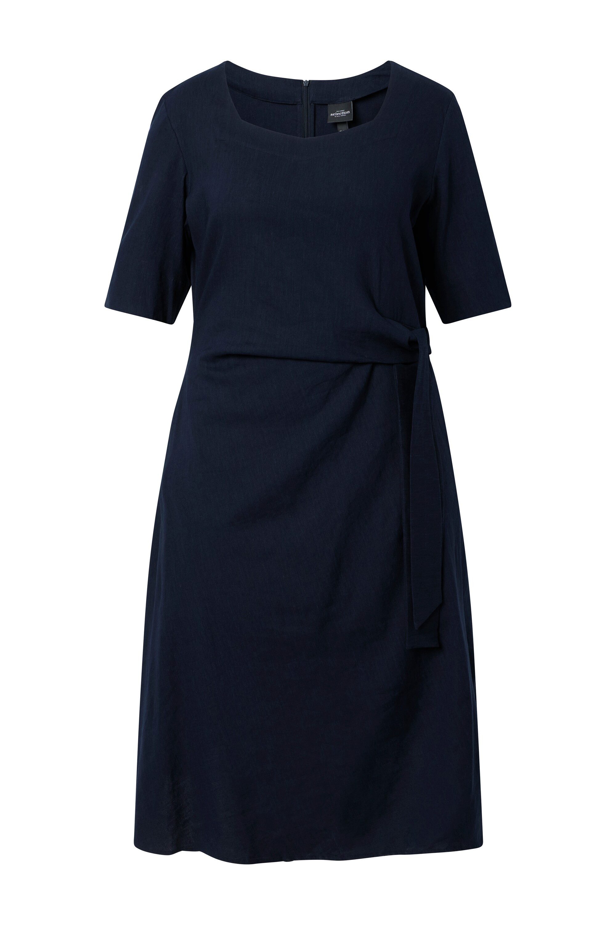 Ulla Popken Midikleid Midikleid Wickeloptik Rundhals Halbarm Leinenmix günstig online kaufen