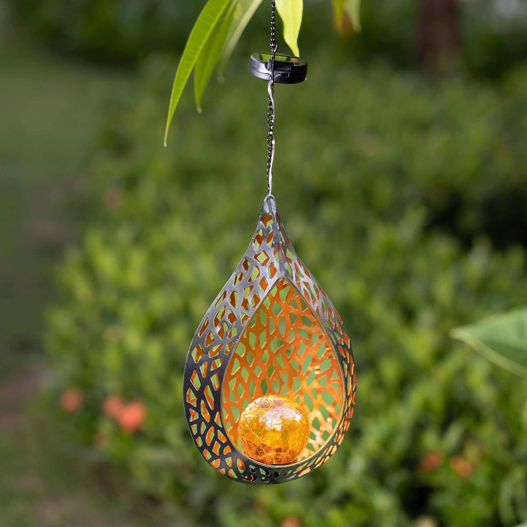 Gartenfackel Hängelampe - Solarlampe 1x LED - Navaris orientalisch Solar Tropfen-Design LED