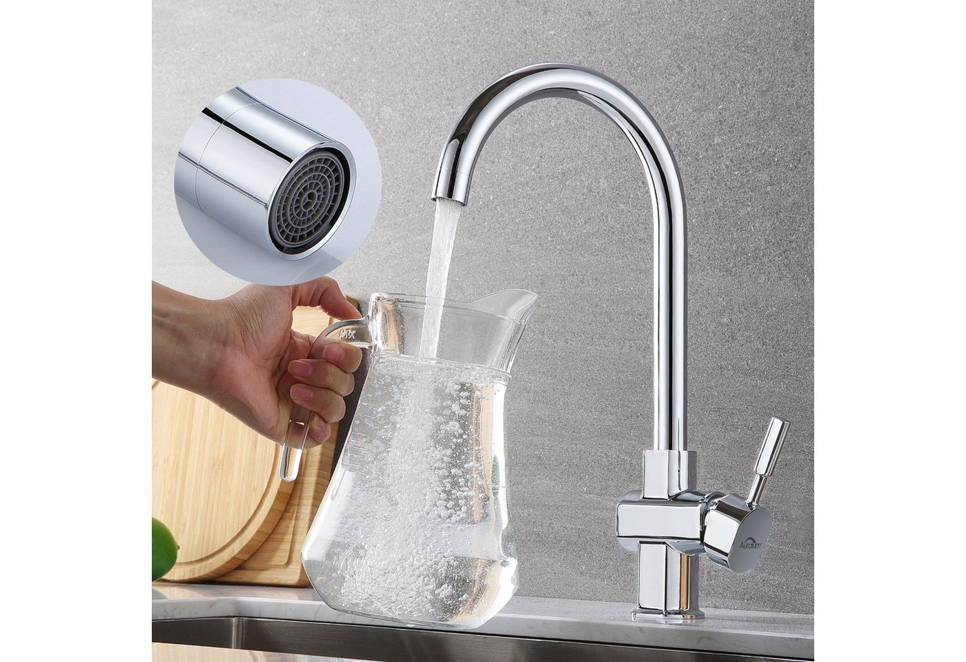 Thumbnail - Auralum Max Küchenarmatur 2x Spültischarmatur Hochdruck Einhebelmischer Wasserhahn für Küche 360° Drehbare