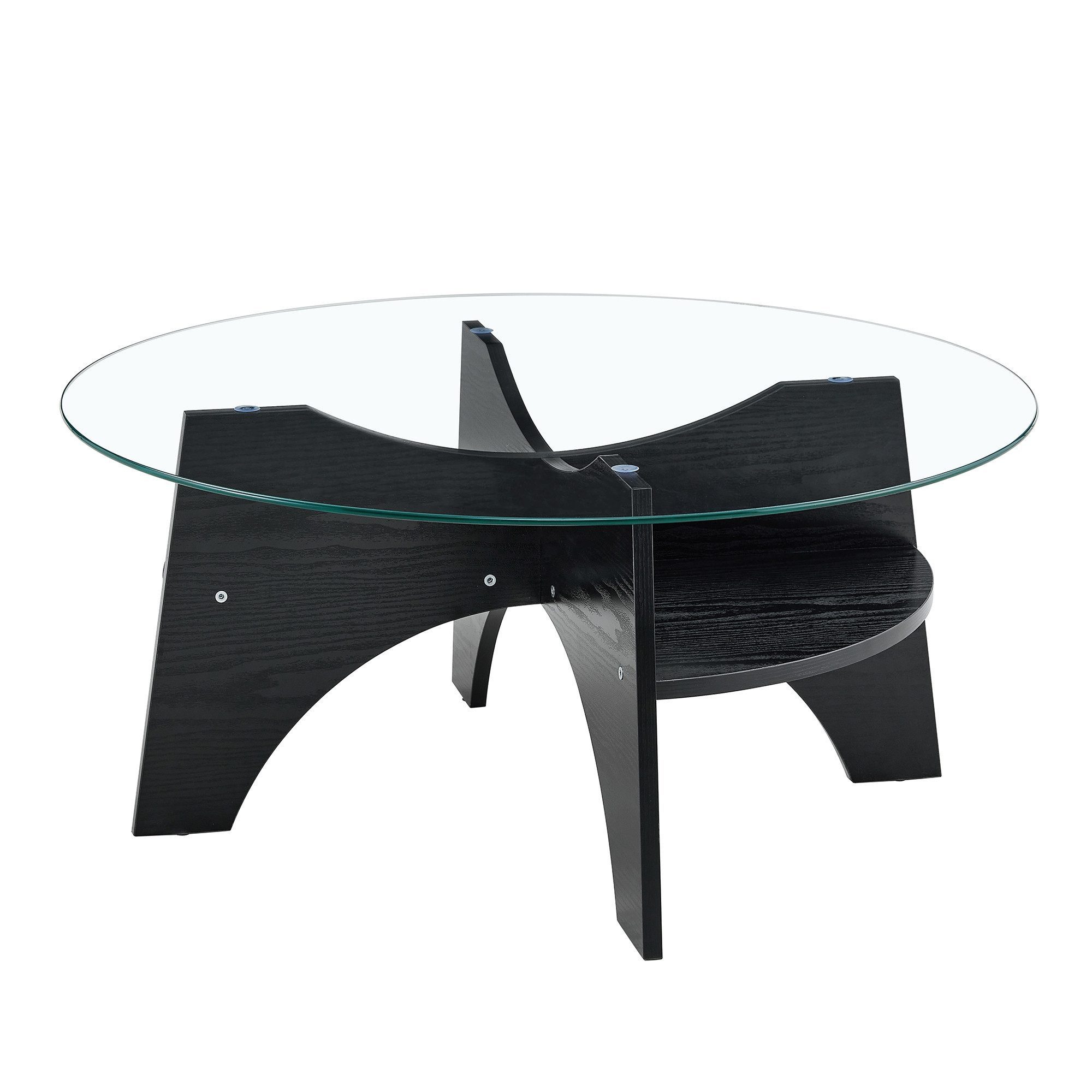 gopop Couchtisch runder Wohnzimmertisch aus 6 mm Hartglas mit Stauraum, 80 x 36 cm (1-St), Stabil, kratzfest & mit praktischer Ablagefläche