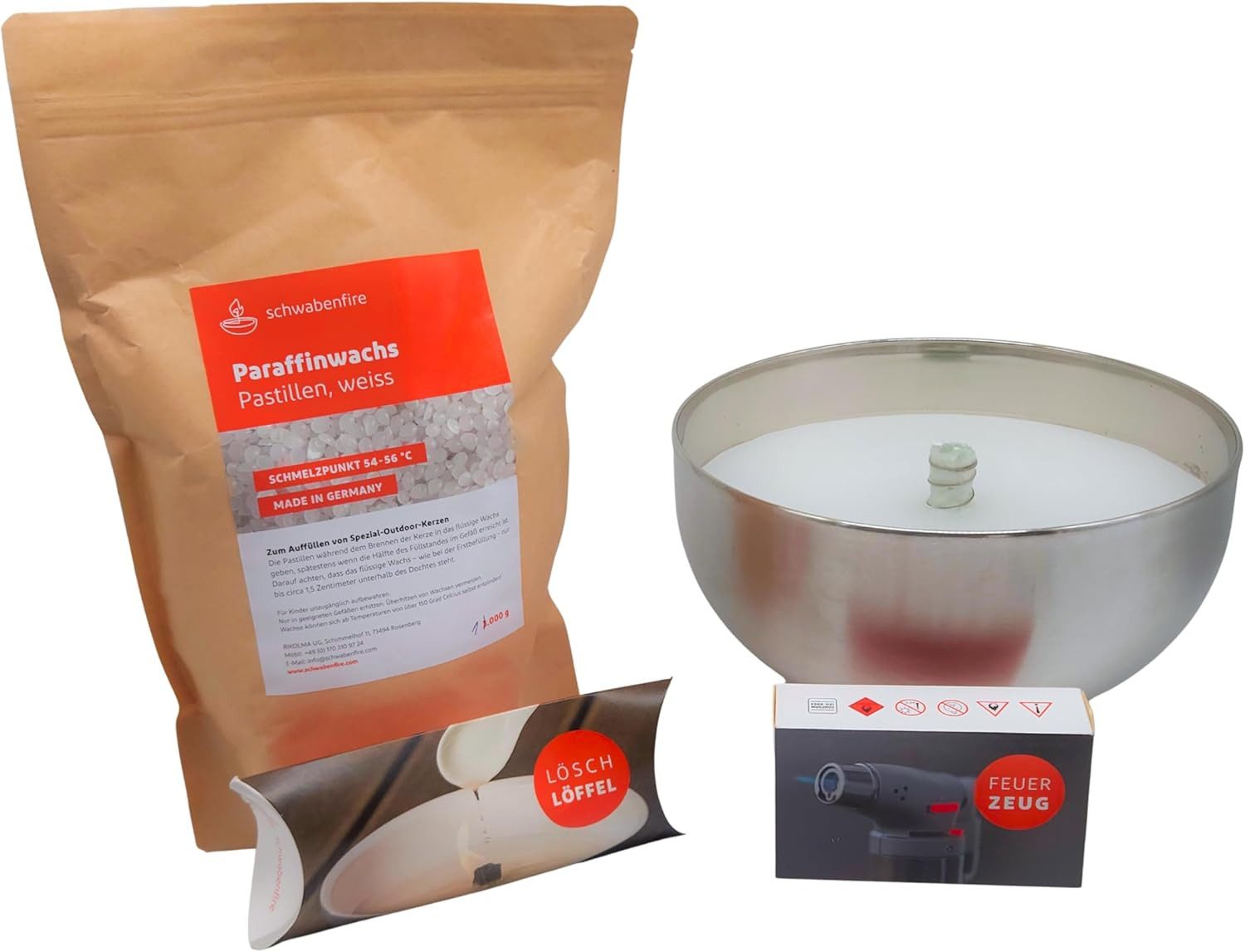 Schwabenfire Outdoorkerze Outdoor Kerze Edelstahl Schale 19,5cm mit Dauerdocht im XL Sparset
