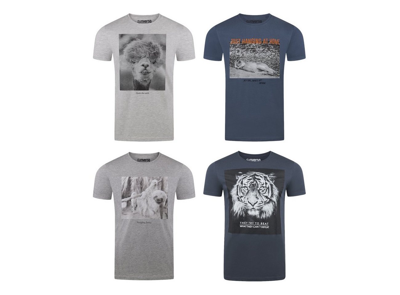riverso T-Shirt Herren Fotoprintshirt RIVCharly Regular Fit (4-tlg) Kurzarm Tee Shirt mit Rundhalsausschnitt aus 100% Baumwolle