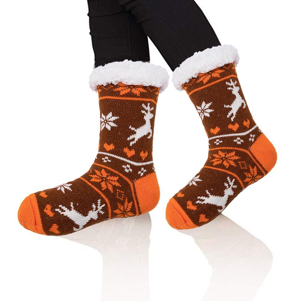 (3 Paar 1 Winter Farbe 3 Kuschelsocken Innenhausboden-Socken Flauschige Socken Paare) Kuschelsocken zggzerg