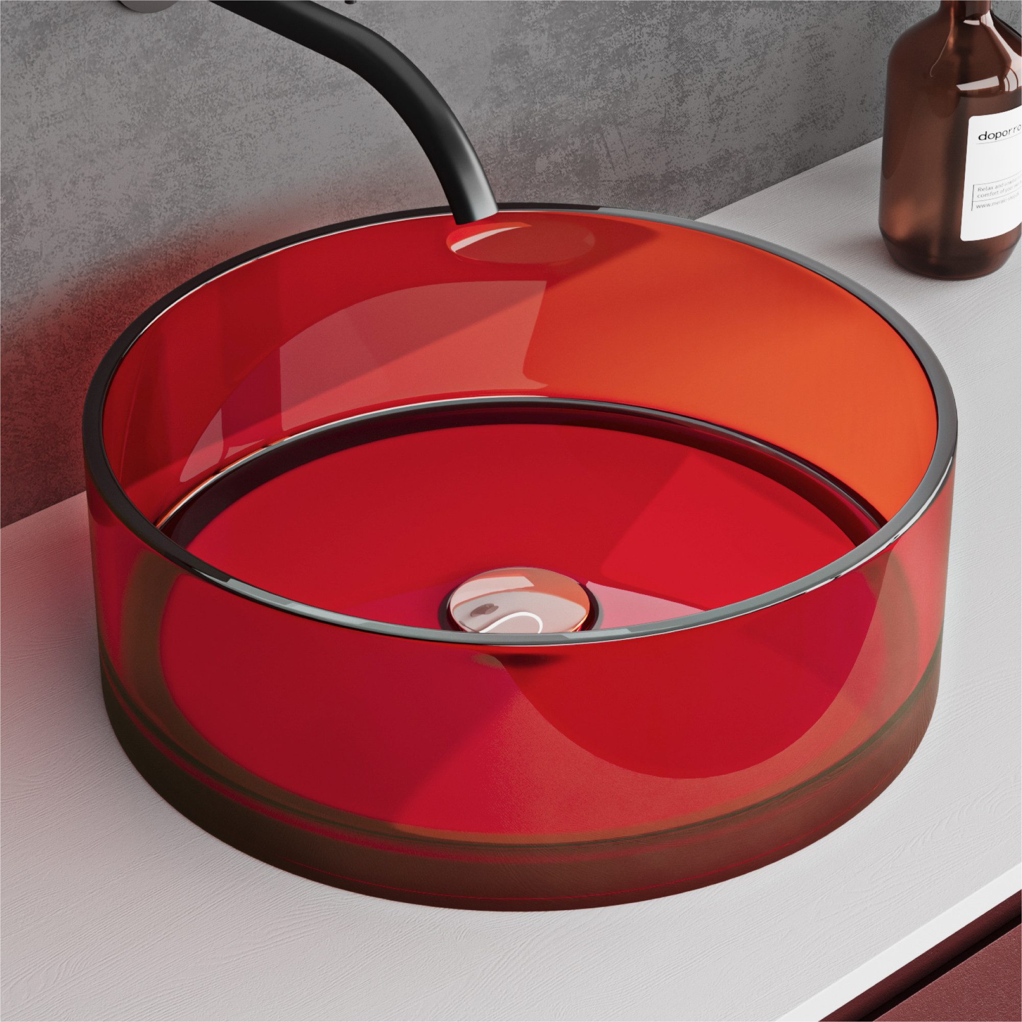 doporro Waschbecken Aufsatzwaschbecken Waschschale rund Ø 40 cm exklusive Design Col804, in einem Stück gegossen