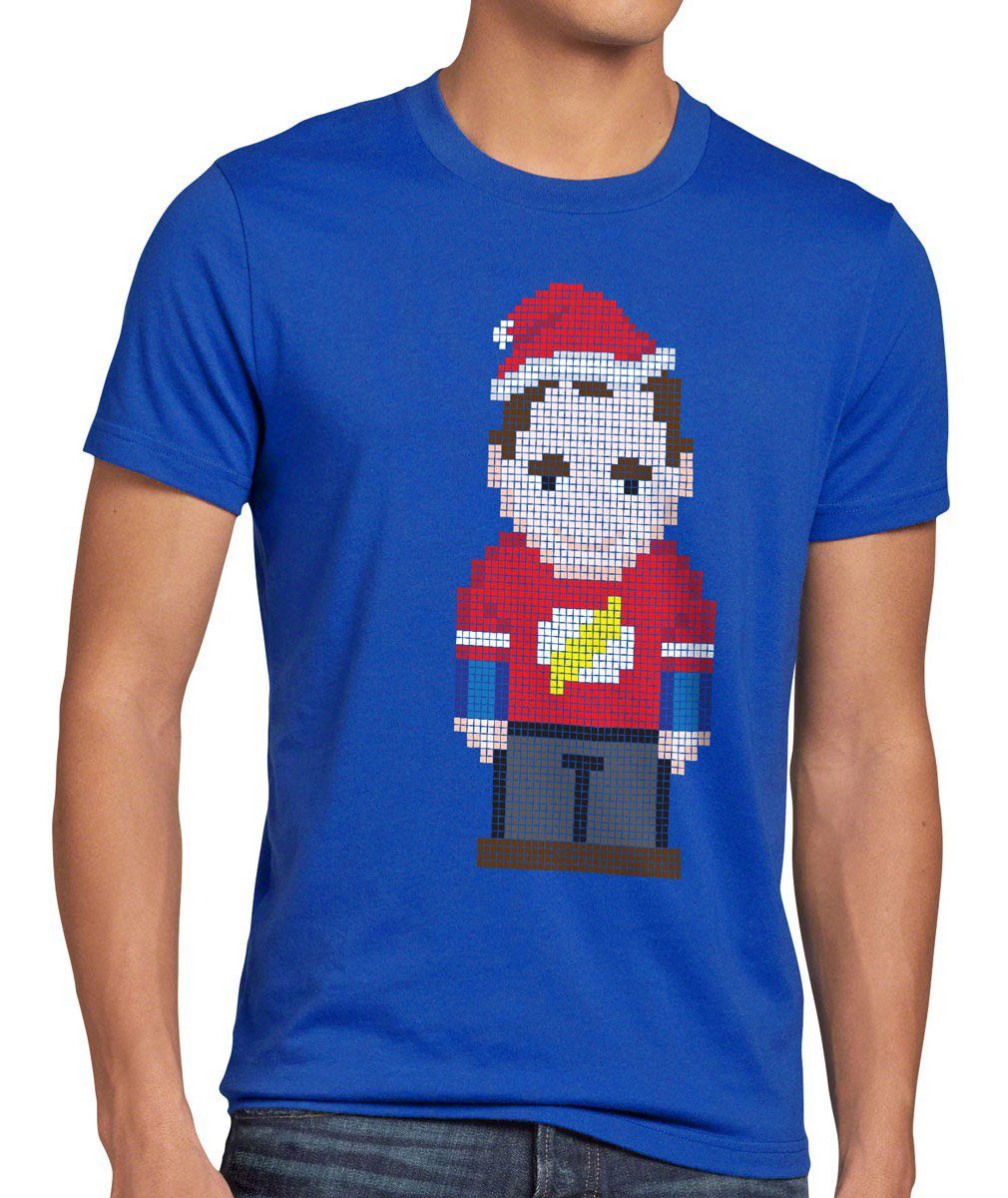 style3 Print-Shirt Herren T-Shirt Weihnachten Sheldon big cooper nikolaus theory winter bang pixel blau