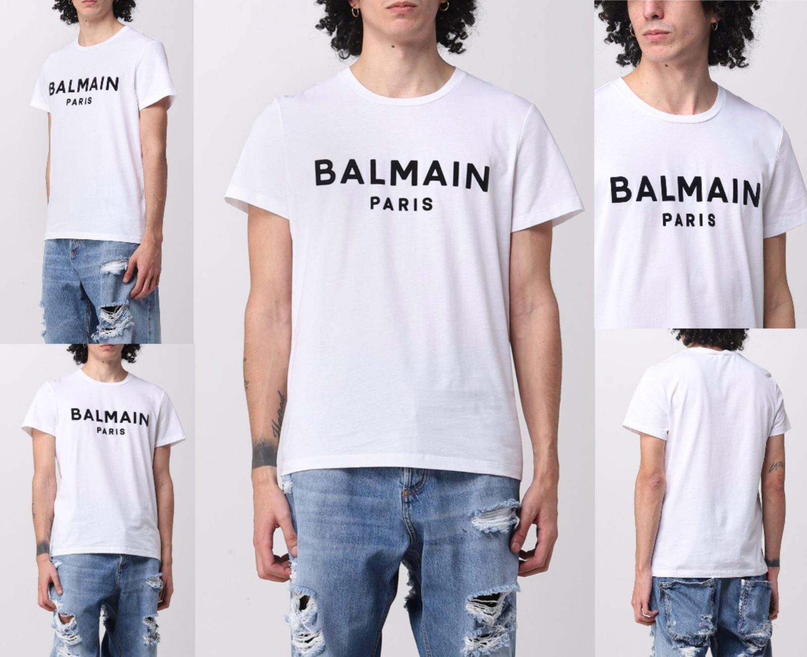 Balmain T-Shirt BALMAIN Flocked Logo Straight Fit T-Shirt Cotton Shirt Paris Tee S