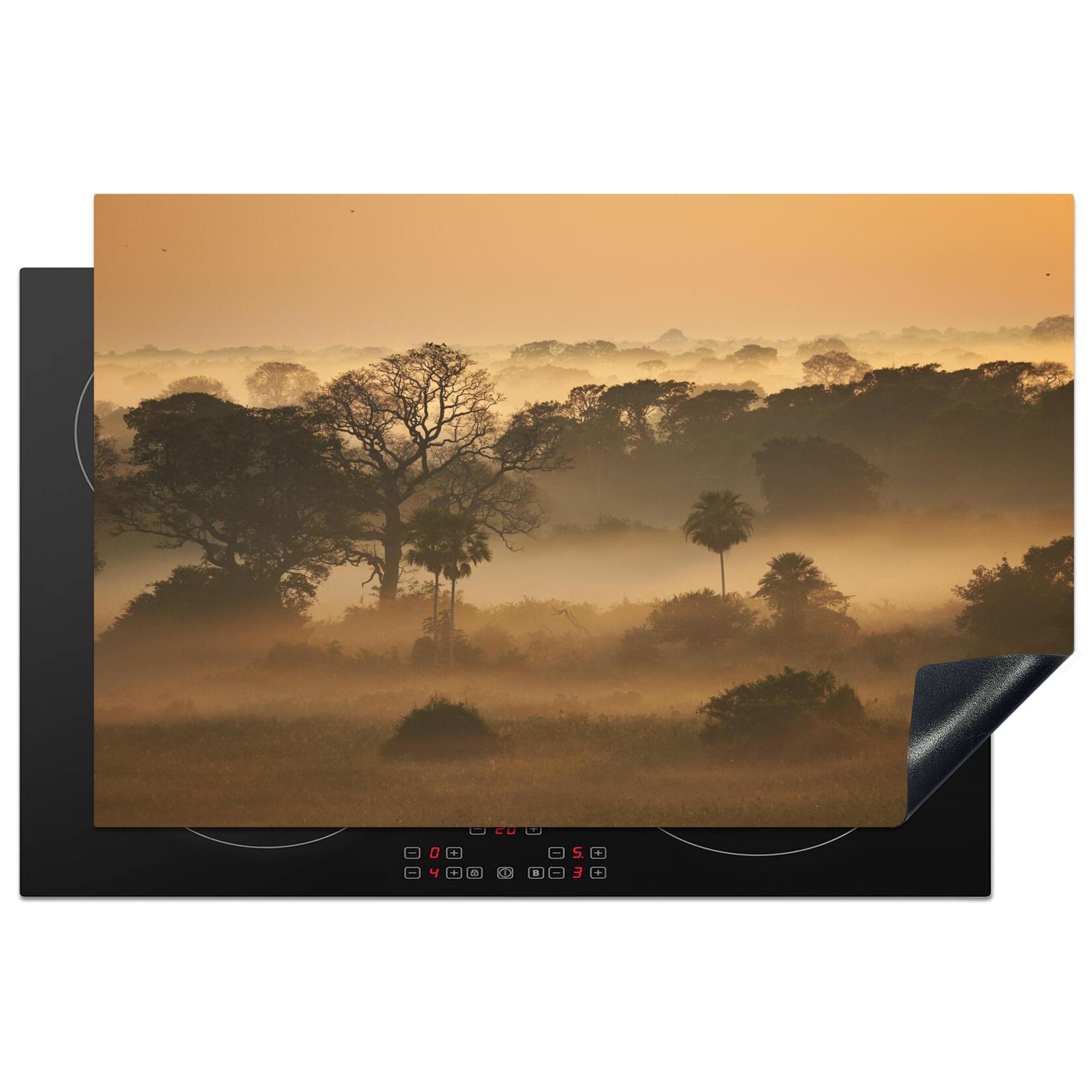 MuchoWow Herdblende-/Abdeckplatte Grasland im Morgennebel im Pantanal, Vinyl, (1 tlg), 81x52 cm, Induktionskochfeld Schutz für die küche, Ceranfeldabdeckung