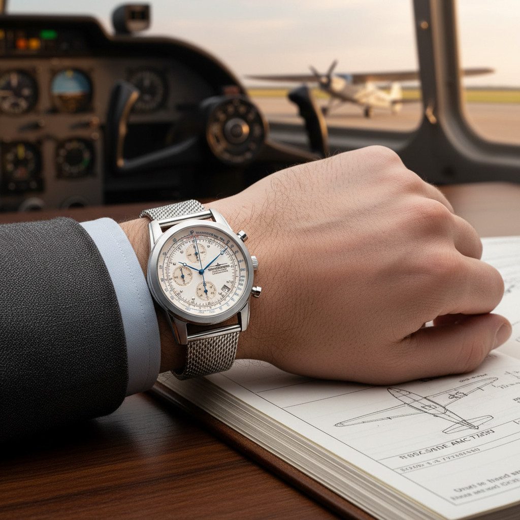 Thunderbirds Chronograph Landmark Herrenuhr TB1000-01 – Elegante Armbanduhr für Herren, mit Milanaiseband, 42 mm Edelstahlgehäuse