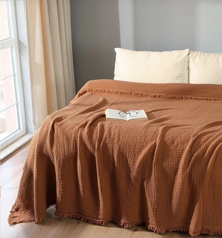 Wohndecke Musselin Wohndecke in Karamell Braun in 3 Größén, Sandiik günstig online kaufen