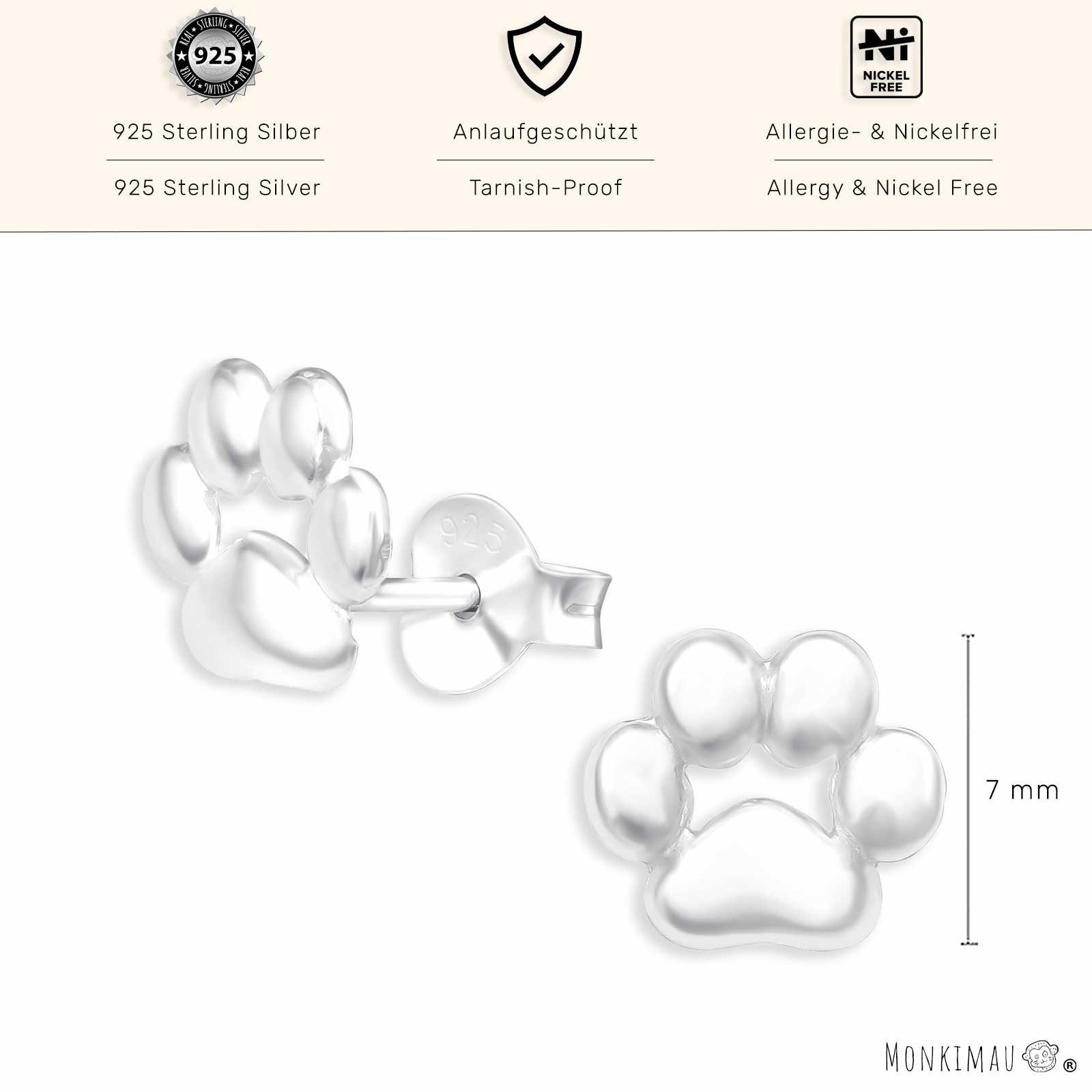 Monkimau Ohrring-Set Pfoten Ohrringe aus 925 Silber, Hypoallergen
