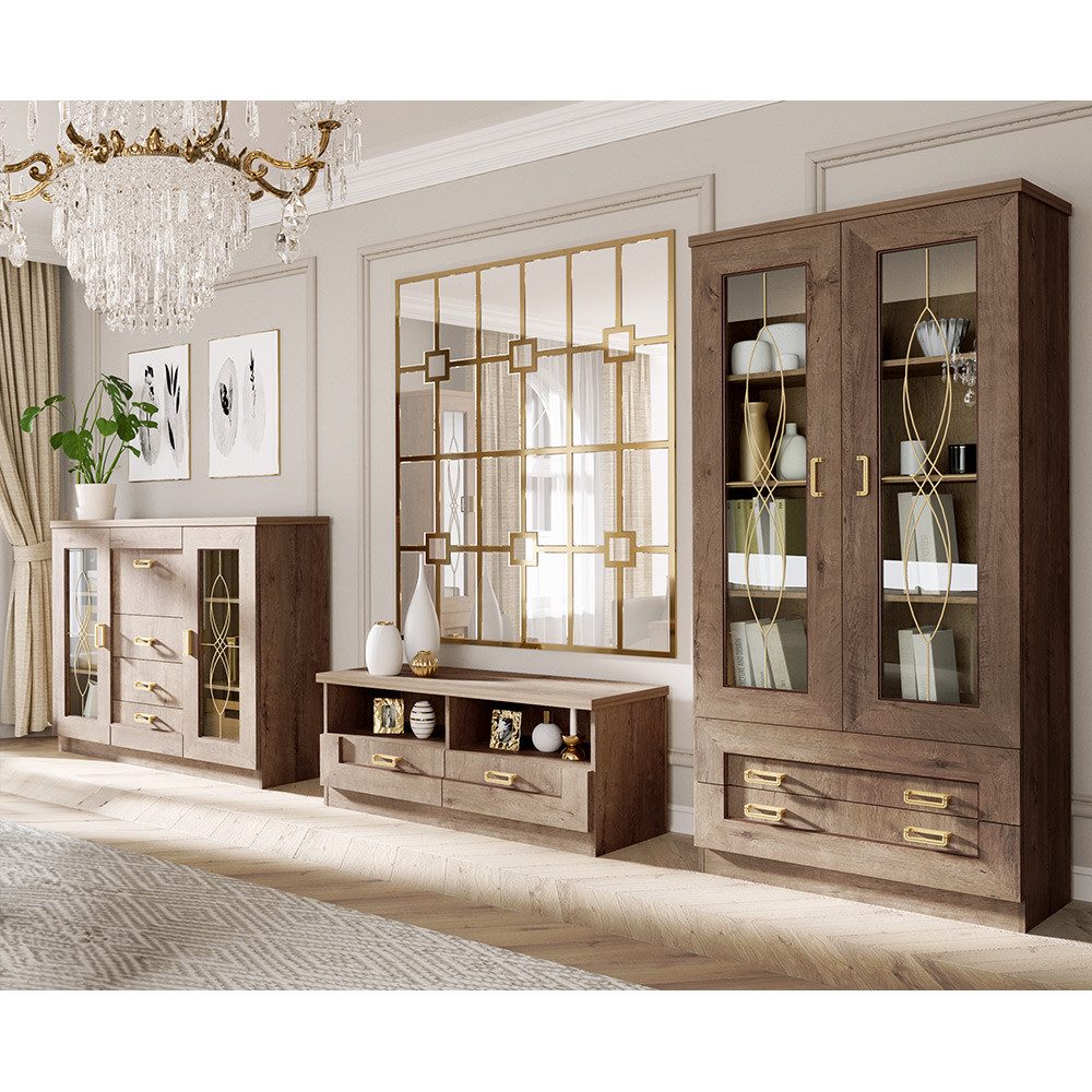 Lomadox Wohnzimmer-Set TEORA-161, (Mega-Spar-Set, 3-St., Vitrinenschrank Lo günstig online kaufen