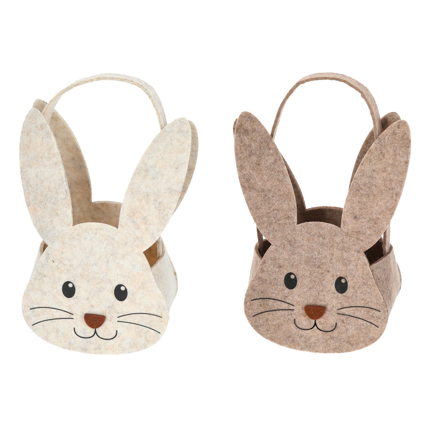 Macosa Home Osternest Oster-Geschenkkorb 2er Set Hase Filz Braun Beige Osterkorb, Ostertasche mit Henkel Filzkorb Osternest