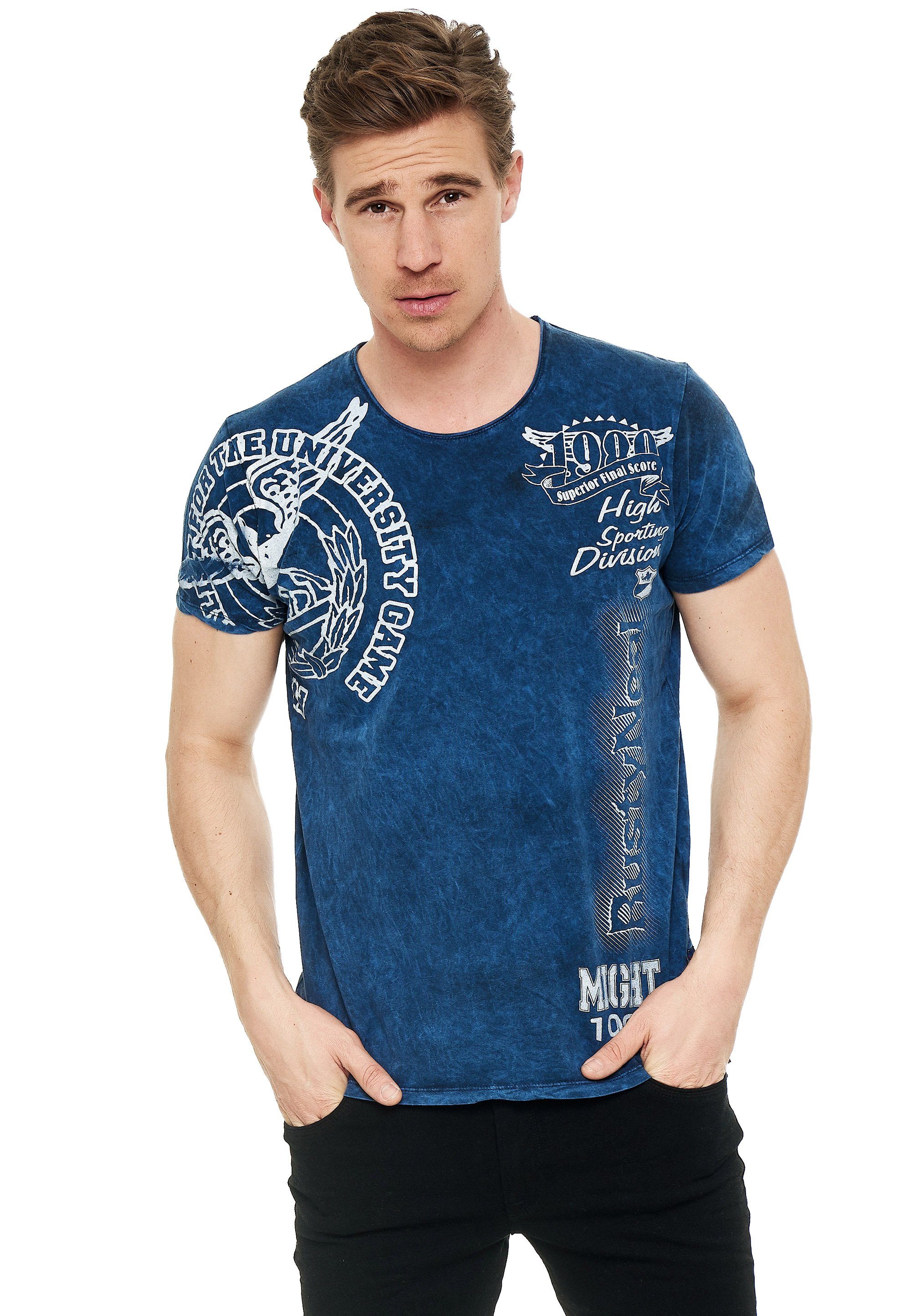 Rusty Neal T-Shirt mit eindrucksvollem Print blau | T-Shirts
