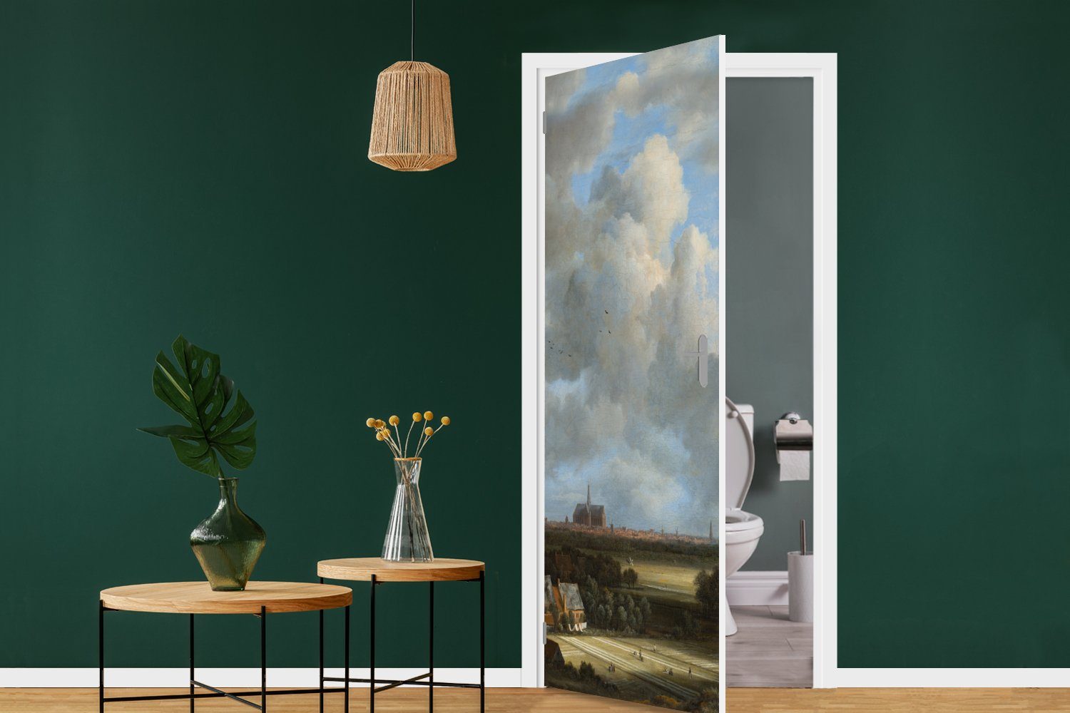 Jacob Gemälde Tür, St), Türaufkleber, MuchoWow (1 van cm für bedruckt, Ansicht Matt, - Ruisdael, mit Fototapete Haarlem Türtapete von von 75x205 Tribüne