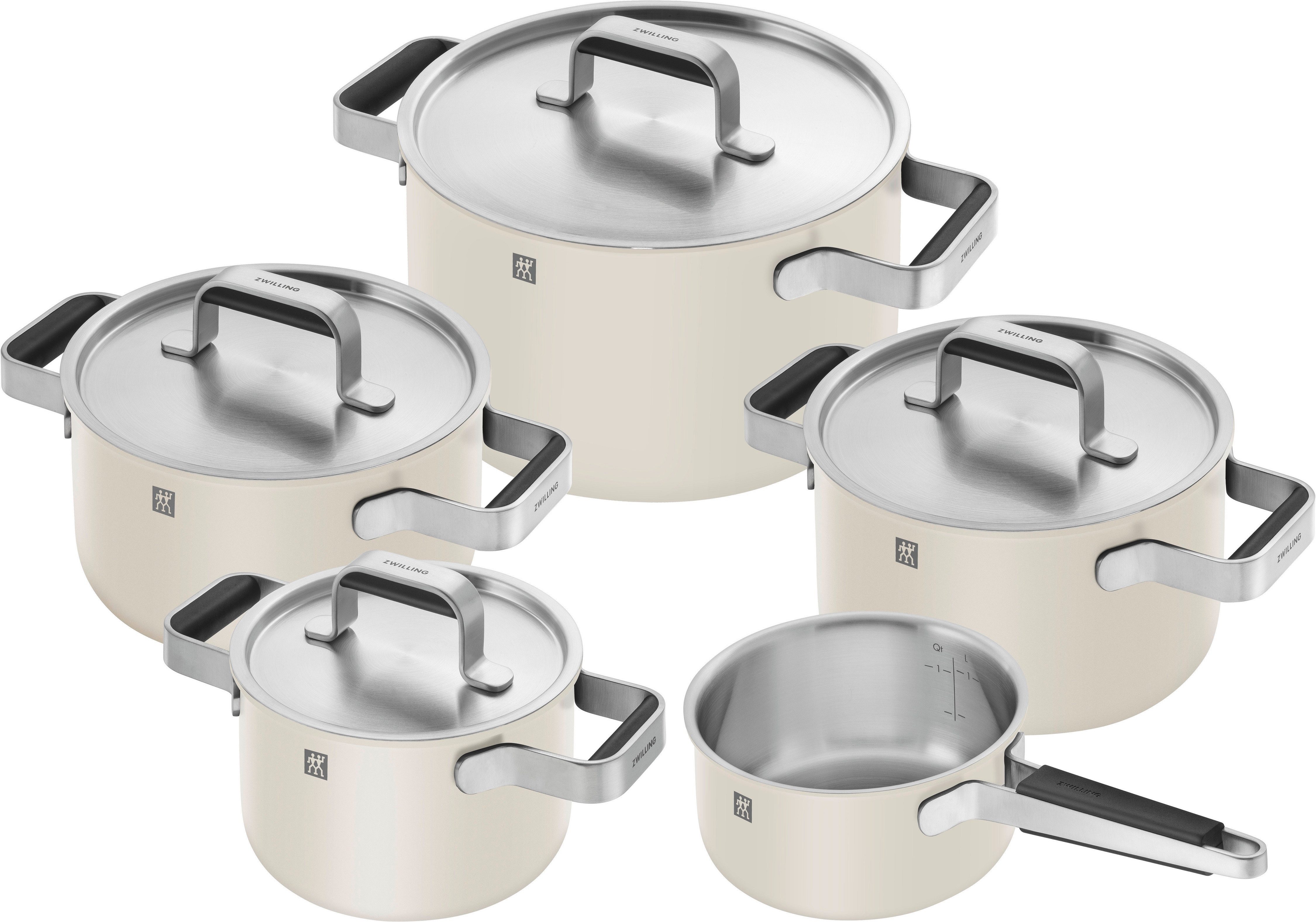 Zwilling Topf-Set Pure, Edelstahl 18/10 (Set, 5-tlg., 3 Kochtöpfe (16, 20 & 24 cm), Bratentopf 20 cm, Stieltopf 16 cm), Stay-Cool-Griffe, 3-lagige Bodentechnologie