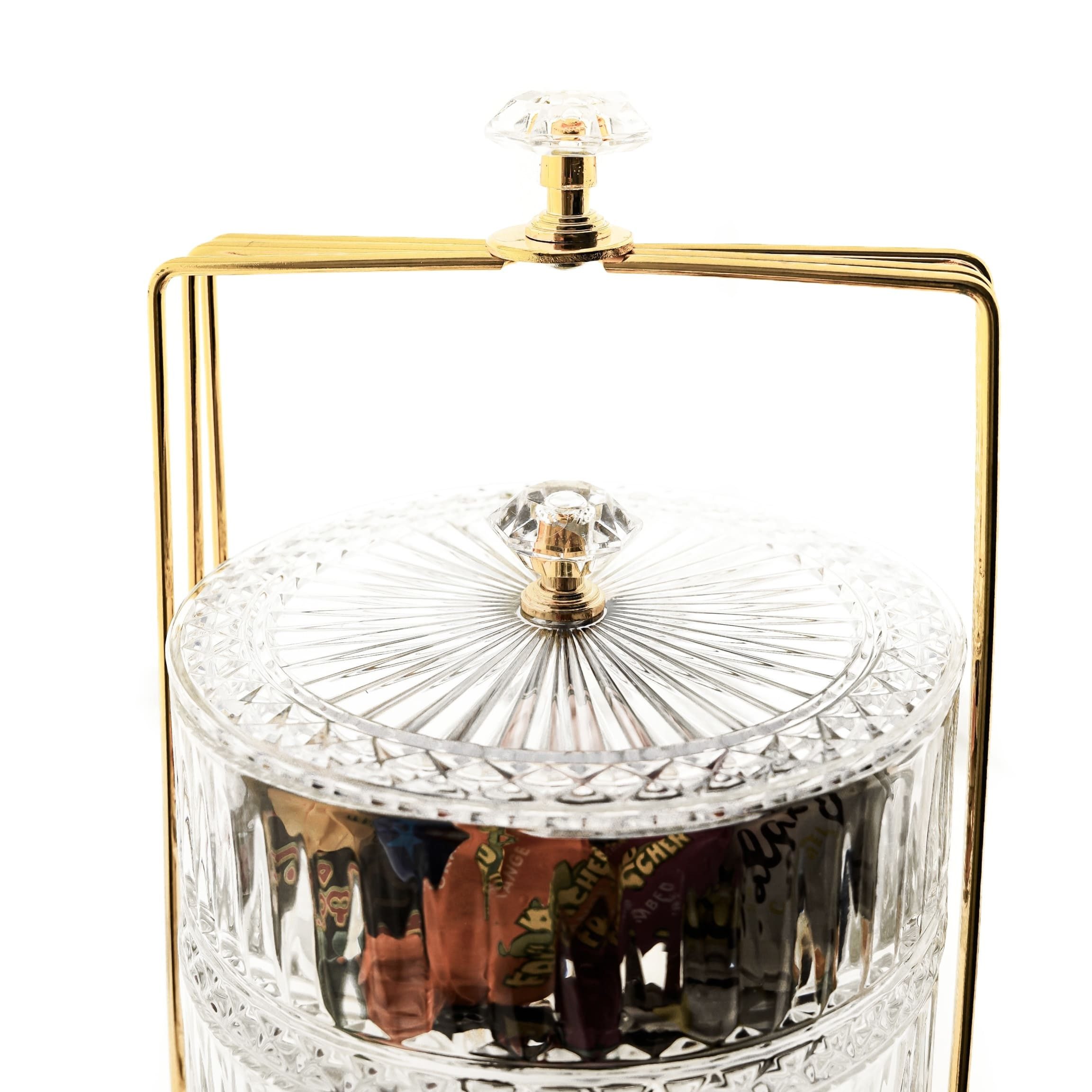 Almina Snackschale Bonboniere-Set aus Glas mit goldfarbenem Gestell, Stapelbar – Bild 4 von 5