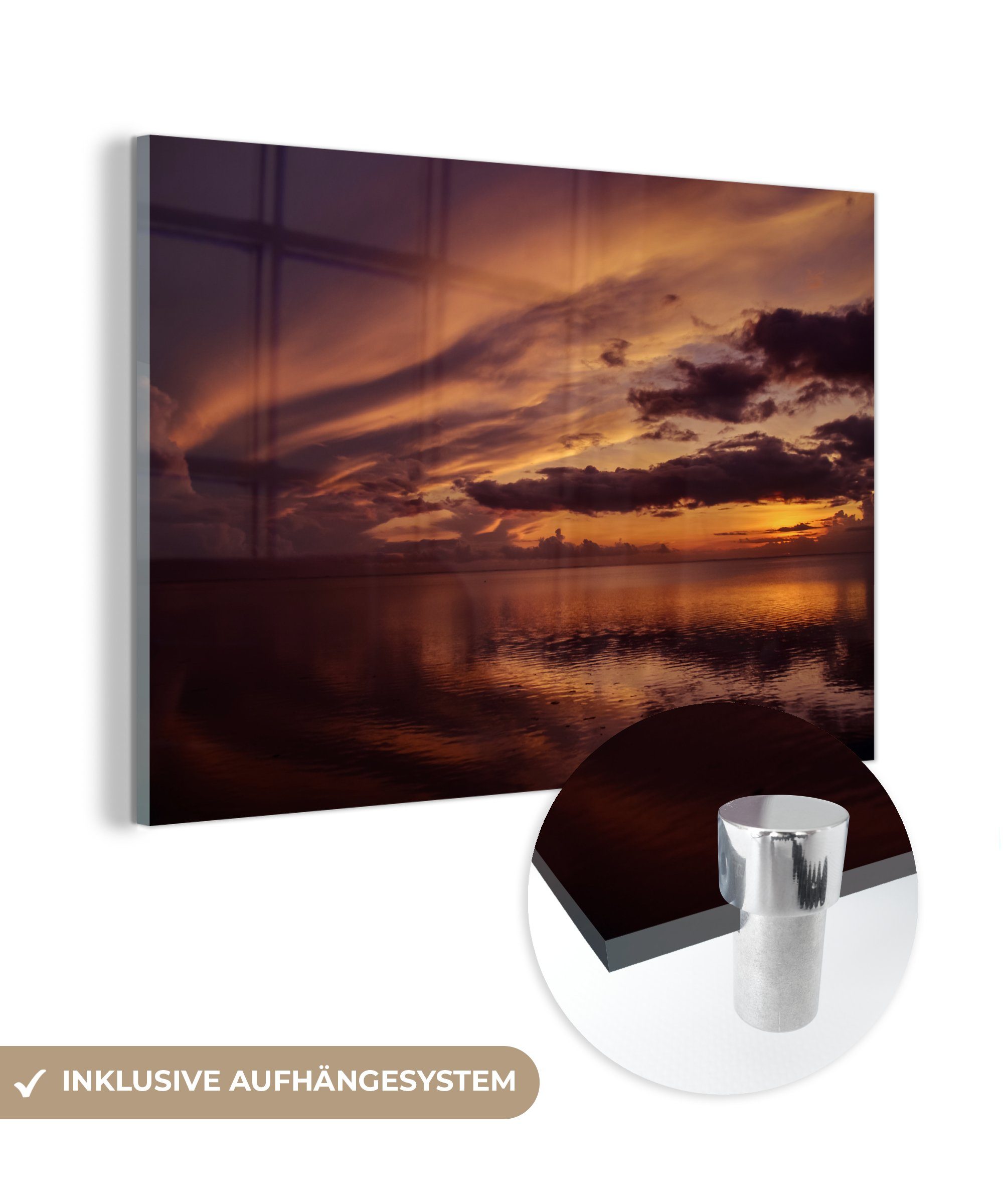 Acrylglasbild (1 MuchoWow & Wohnzimmer - Schlafzimmer Wasser, Gold Acrylglasbilder - St), Sonne