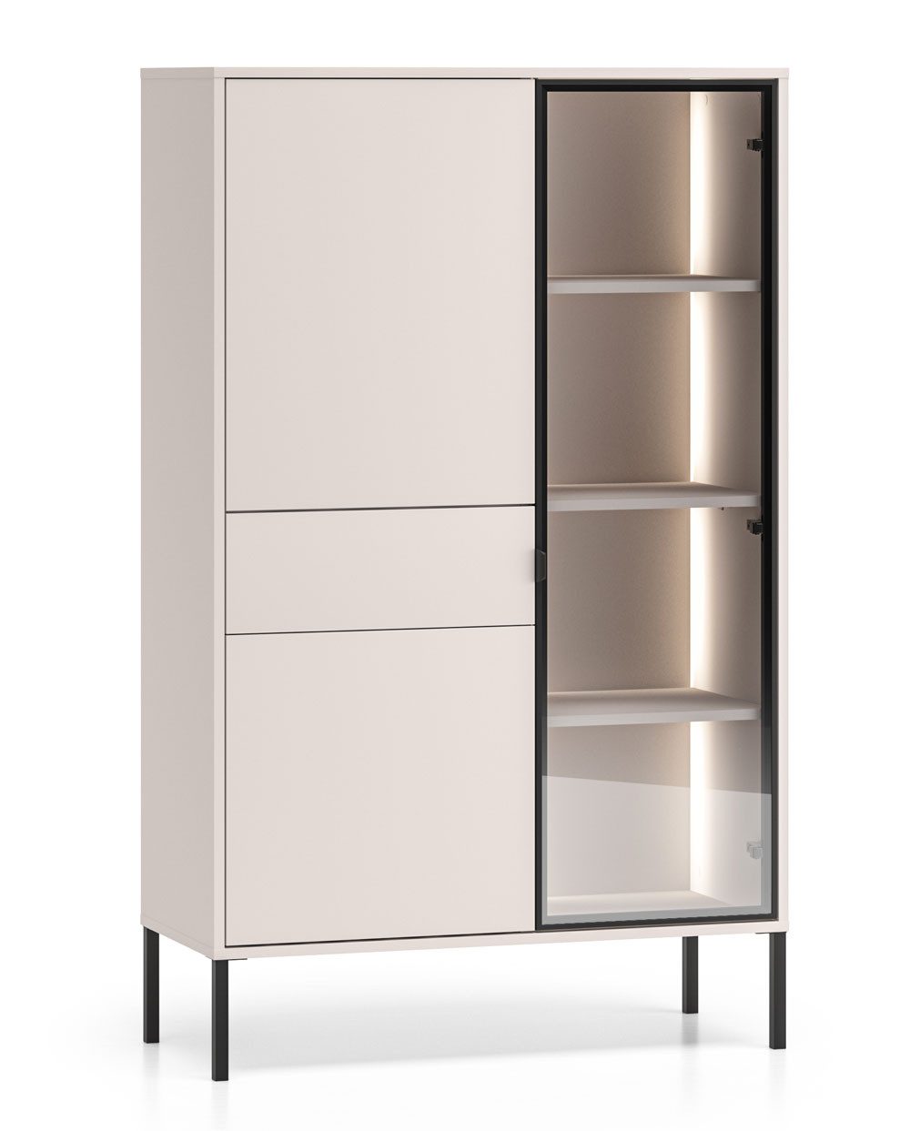 Feldmann-Wohnen Vitrine Barnee (3-türig, mit Schublade, mit Glaseinsatz, mit Beleuchtung, 1-St., moderne Optik, Farbe wählbar, 3-türig, mit Beleuchtung) 92x40x150cm 3-türig mit Beleuchtung / Kaschmir