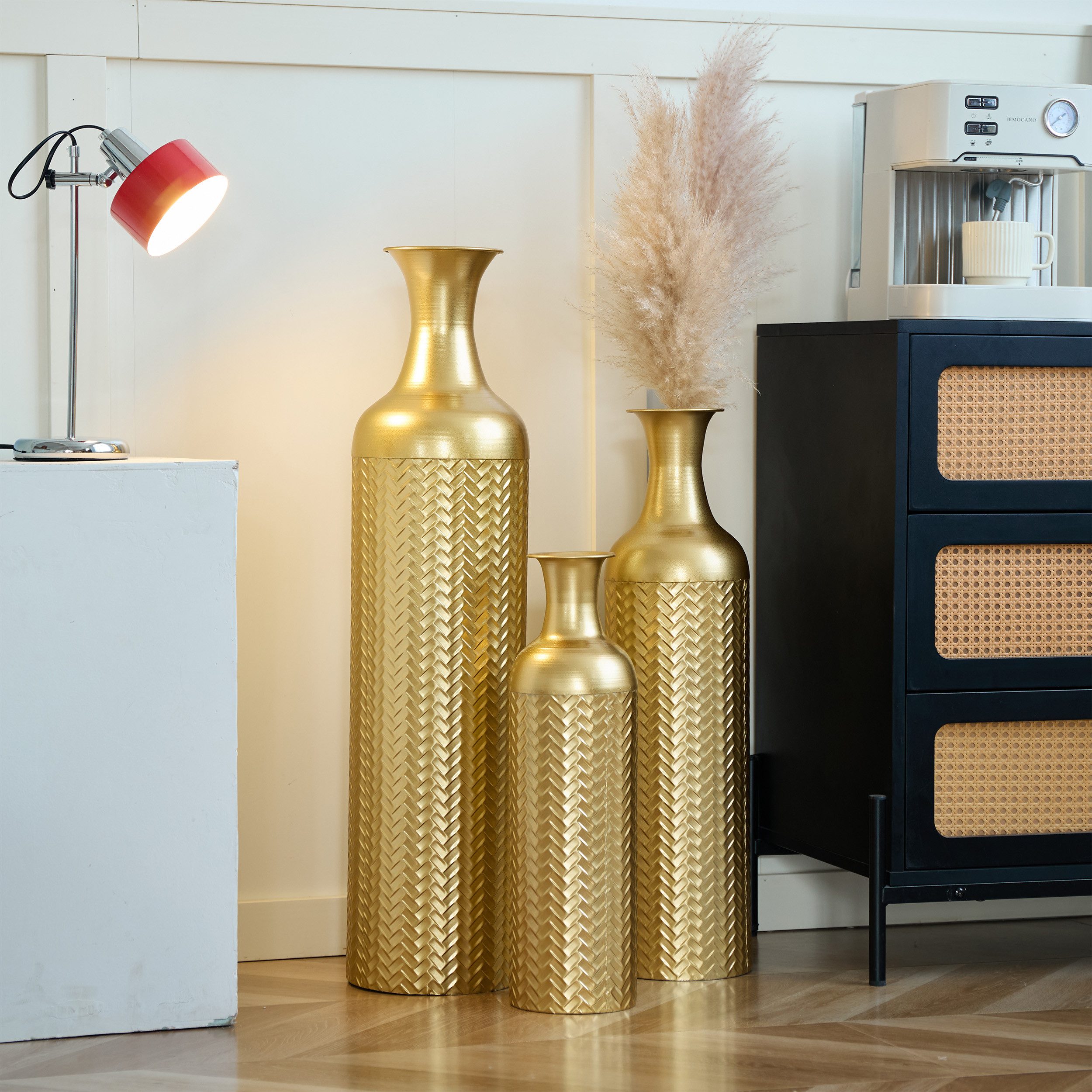 KLAM HOME Bodenvase Große Bodenvase 3er Set aus Metall, (50/65/83 cm), Mid-Century Modern (Dekovase Boden bis zur Decke reichende Vase, hohe dekorative Vase), V – Bild 5 von 5