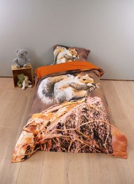Kinderbettwäsche Bettwäsche Set mit Eichhörnchen 135 x 200 cm 80 x 80 cm 100% Baumwolle, BrandMac