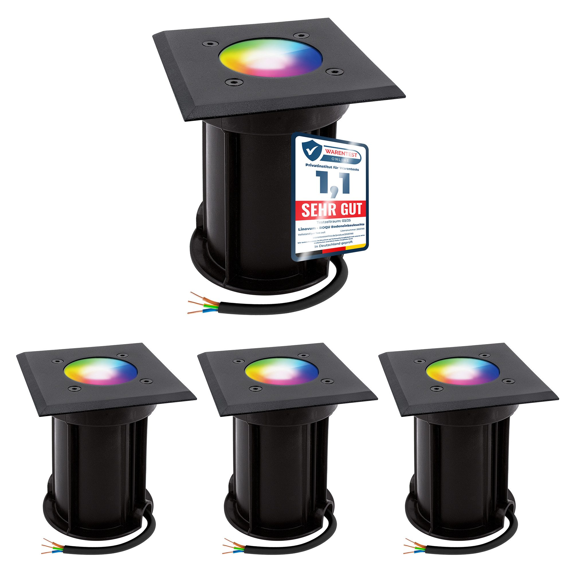 linovum Smarte LED-Leuchte 4er Set LED Bodenstrahler BOQU eckig schwarz mit Smart GU10 dimmbar, RGB
