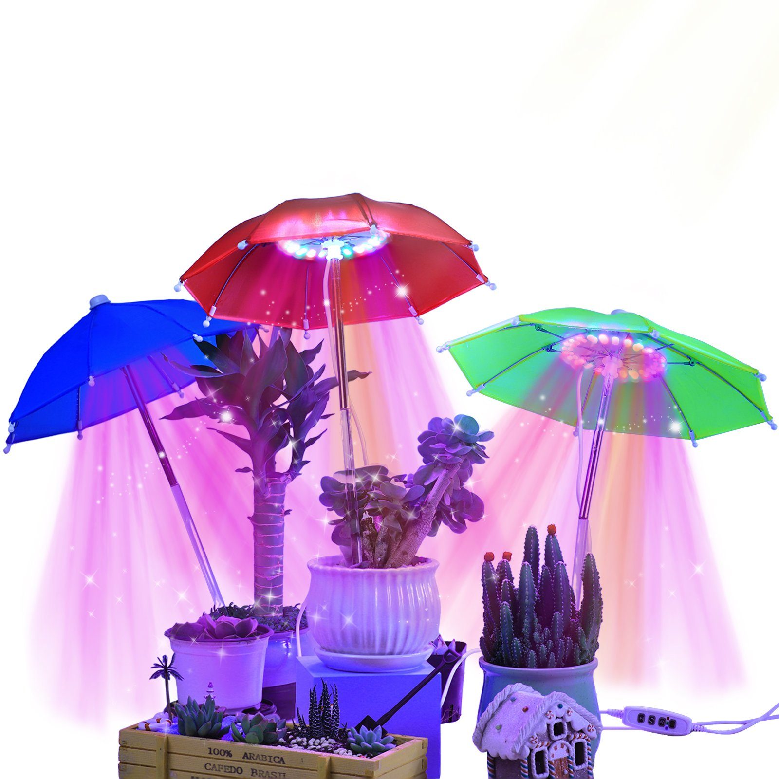 Sunicol Pflanzenlampe 48LED, Kleiner Zimmerpflanzen Sukkulente Pflanzenleuchte, Dimmbar Time, Voll Spektrum Grow Leuchte, Mini Wachstumslampe mit Zeitschaltuhr Rot