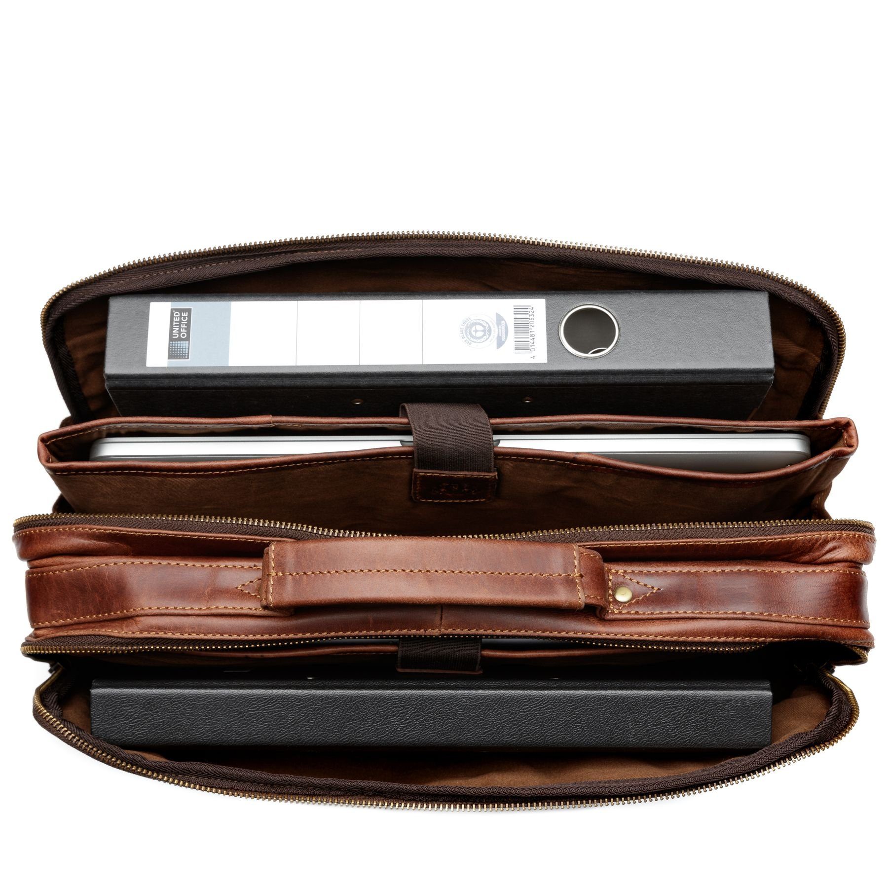 SID & VAIN Umhängetasche echt Leder Aktentasche 15 Zoll Laptop-Hülle braun, Laptoptasche 15,4 Zoll, Arbeitstasche Umhängetasche Damen Herren braun