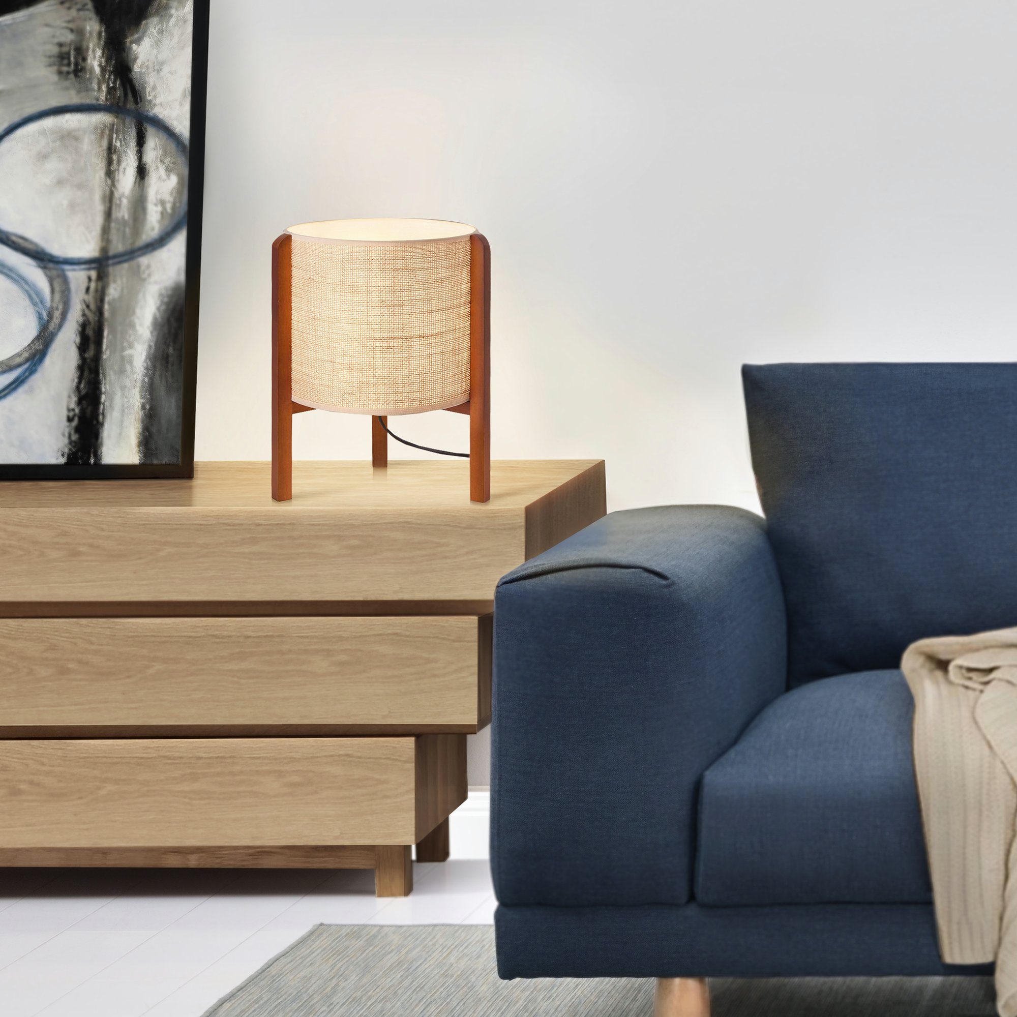 lux.pro Tischleuchte, »Solihull« Holzgestell und Textilschirm günstig online kaufen