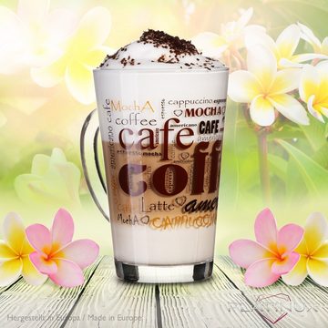 PLATINUX Latte-Macchiato-Glas Kaffeegläser mit Kaffee-Motiv, Glas, mit Kaffeeaufdruck Set 3-Teilig 300ml aus Glas Latte Macchiato Gläser