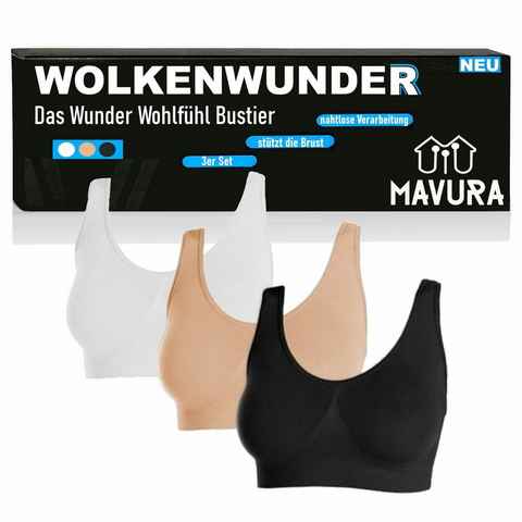 MAVURA Bustier WOLKENWUNDER Das Wunder Wohlfühl Bustier - nahtloser Damen BH Ersatz - komfortabler BH bügellos - schwarz / weiß / beige - 3er Set, ohne bügel