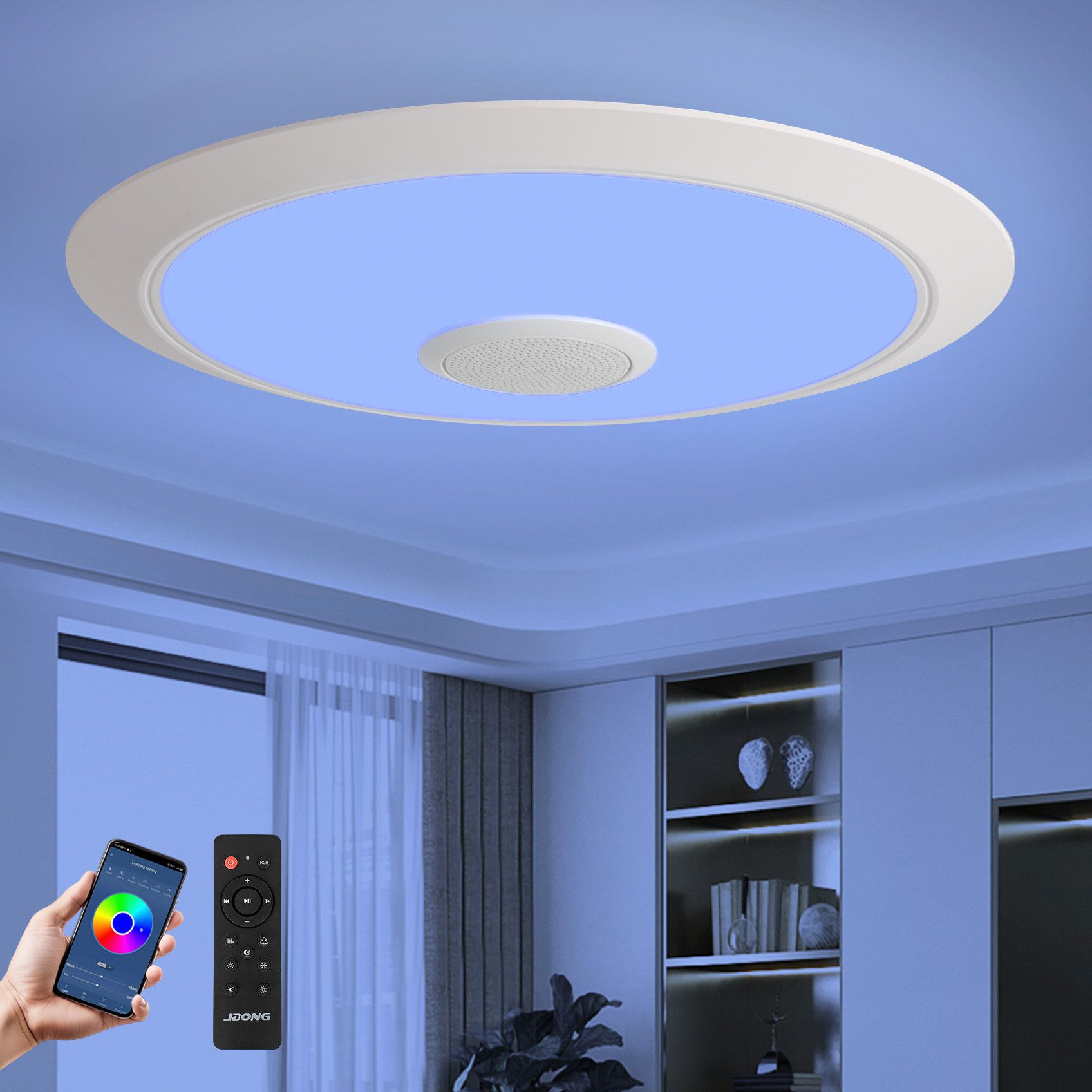 JDONG Deckenleuchte Dimmbar mit Bluetooth Lautsprecher 30/40/50/60CM, Deckenlamp mit Fernbedienung 3000-6500k RGB Farbwechsel, APP-Steuerung Musikwiedergabe für Schlafzimmer Kinderzimmer