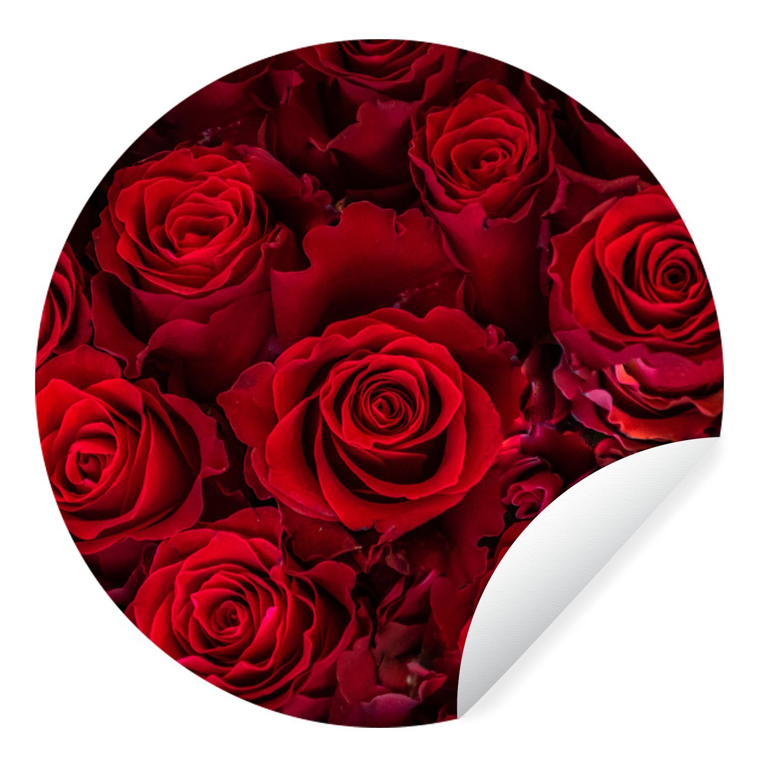 MuchoWow Wandsticker Blumen - Rosen - Rot (1 St), Tapetenkreis für Kinderzimmer, Tapetenaufkleber, Rund, Wohnzimmer