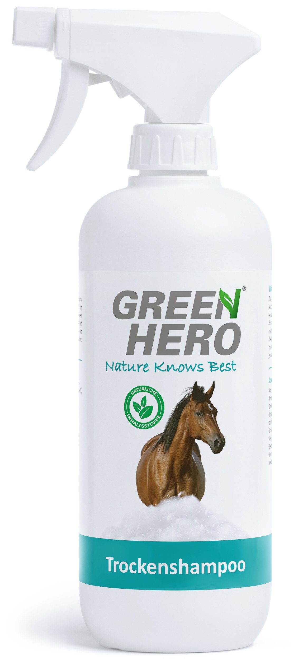 Pferde, Reinigung Trockenshampoo-Spray 500 ml, für Tiershampoo zur Pferdetrockenshampoo GreenHero natürliches