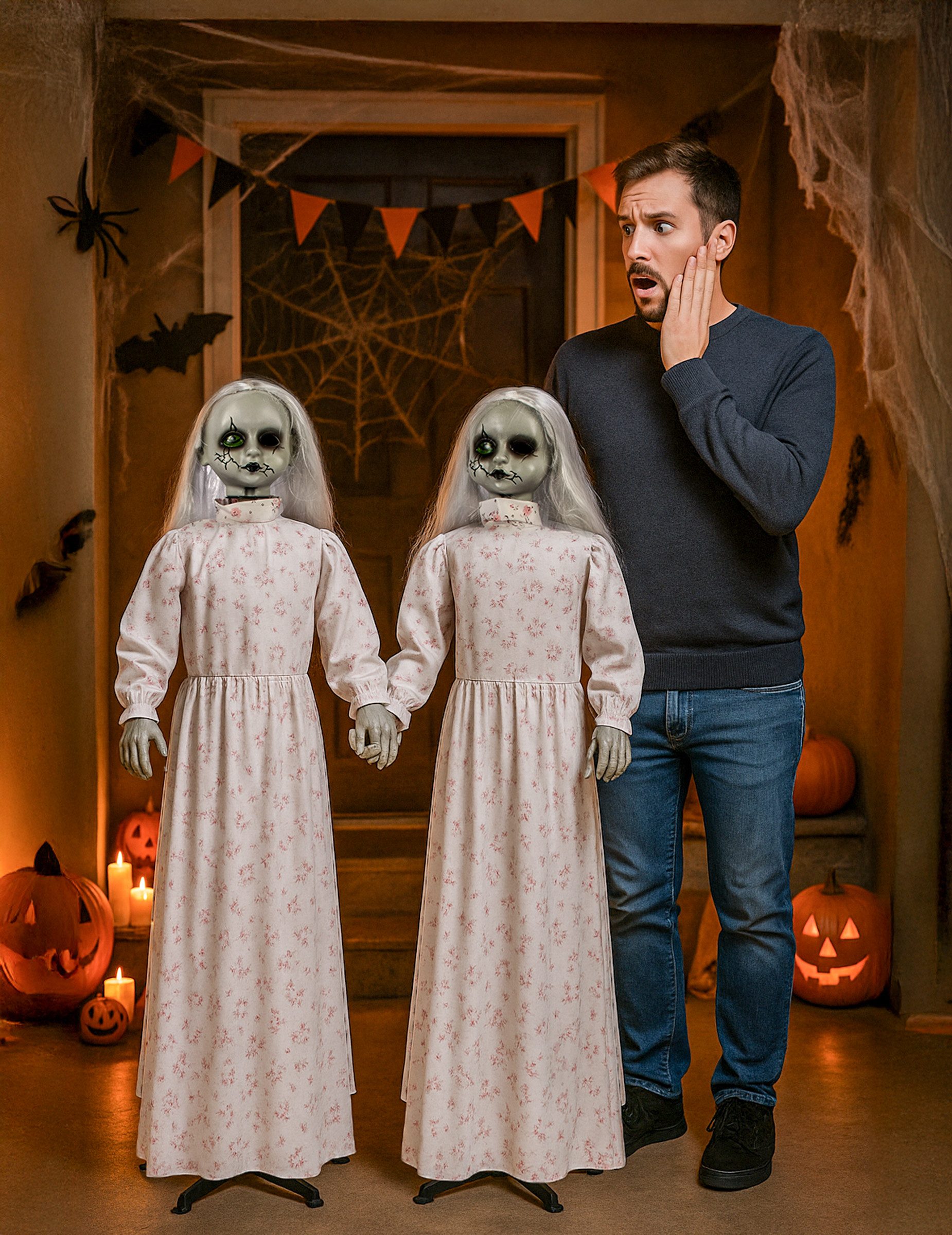 Espa Kostüm Zwillinge-Halloween-Partydeko weiss-schwarz 60 cm