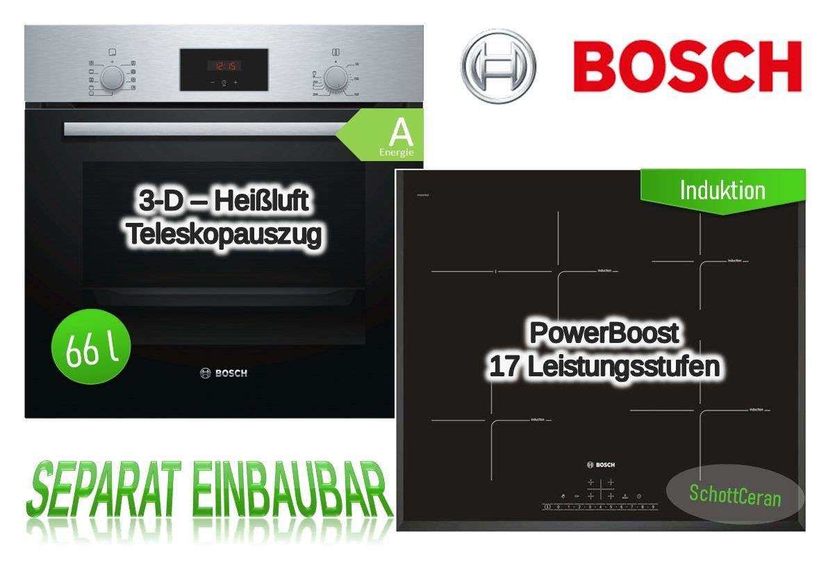 Induktionskochfeld + HERDSET BOSCH 60cm Bräterzone INDUKTION AUTARK Induktions Backofen Herd-Set