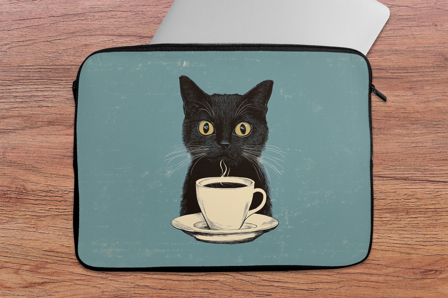 MuchoWow Laptop-Hülle Katze - Schwarz - Kaffee - Minimalistisch 14 Zoll, Schutzhülle für Laptop, Schutz gegen Kratzern, Laptoptasche – Bild 5 von 5