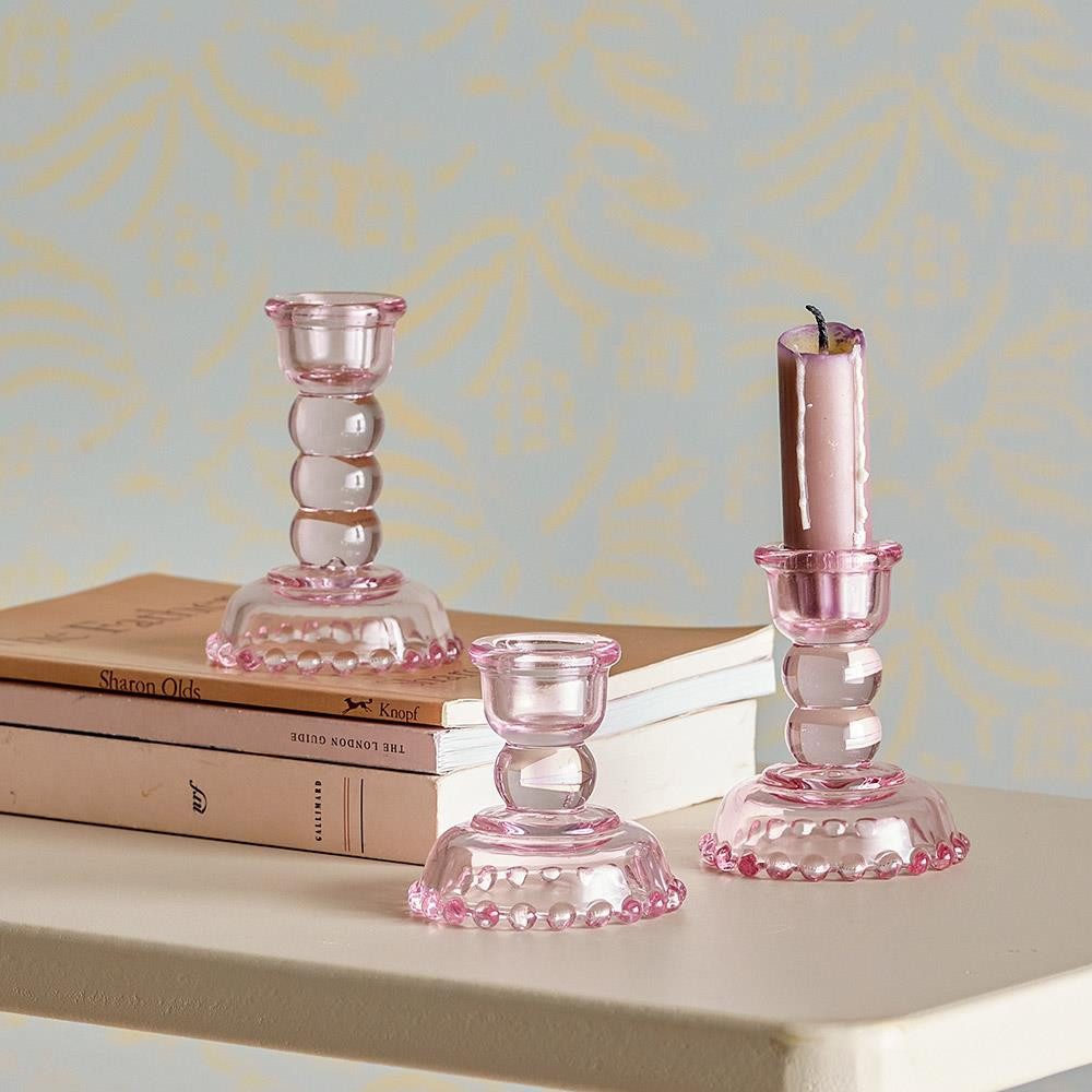 Bloomingville Kerzenhalter Delphia Kerzenhalter Rosa Glas 3er Set, Teelichthalter