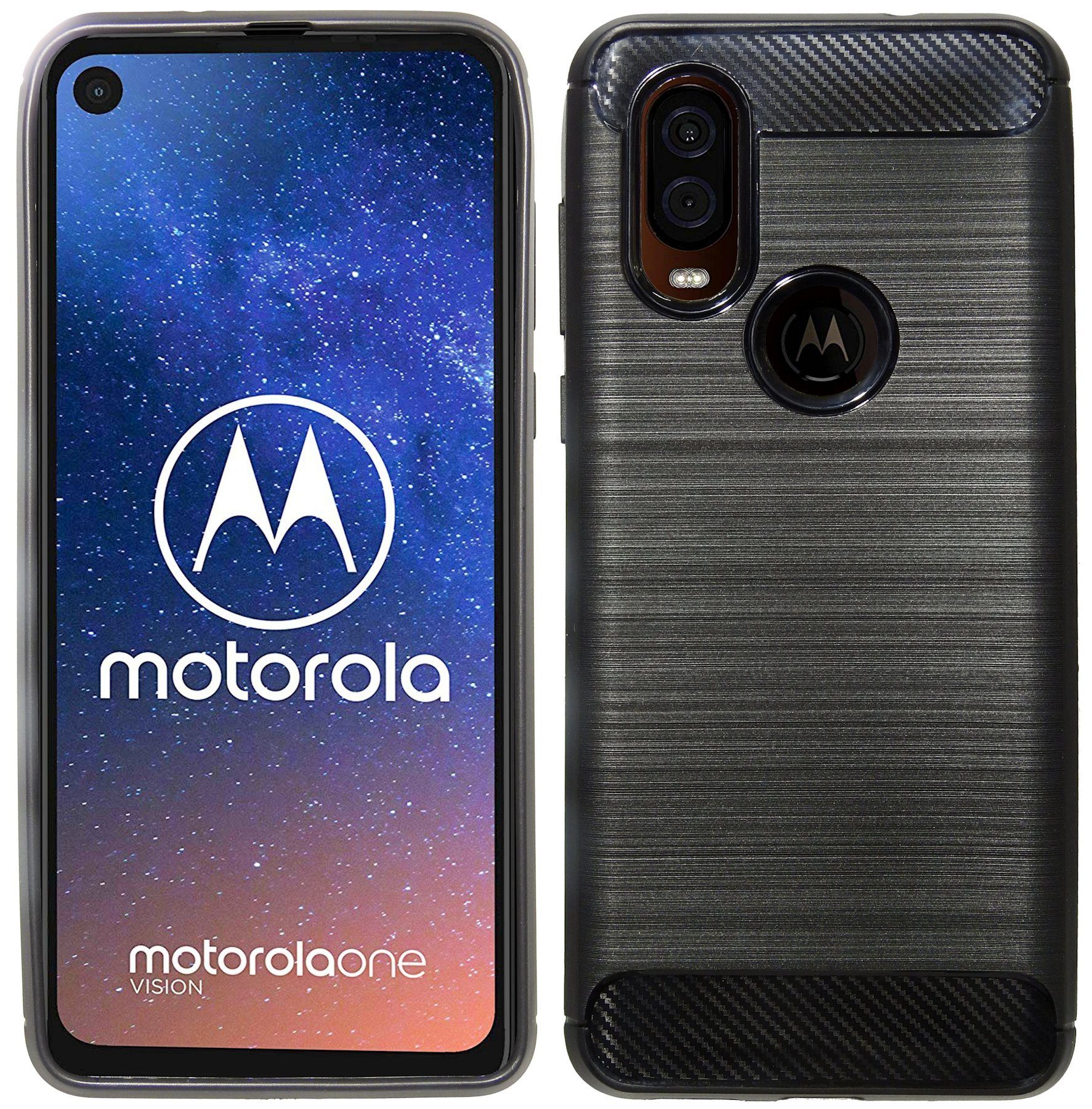 cofi1453 Handyhülle Silikon Hülle Carbon für Motorola Moto One Vision, Case Cover Schutzhülle Bumper