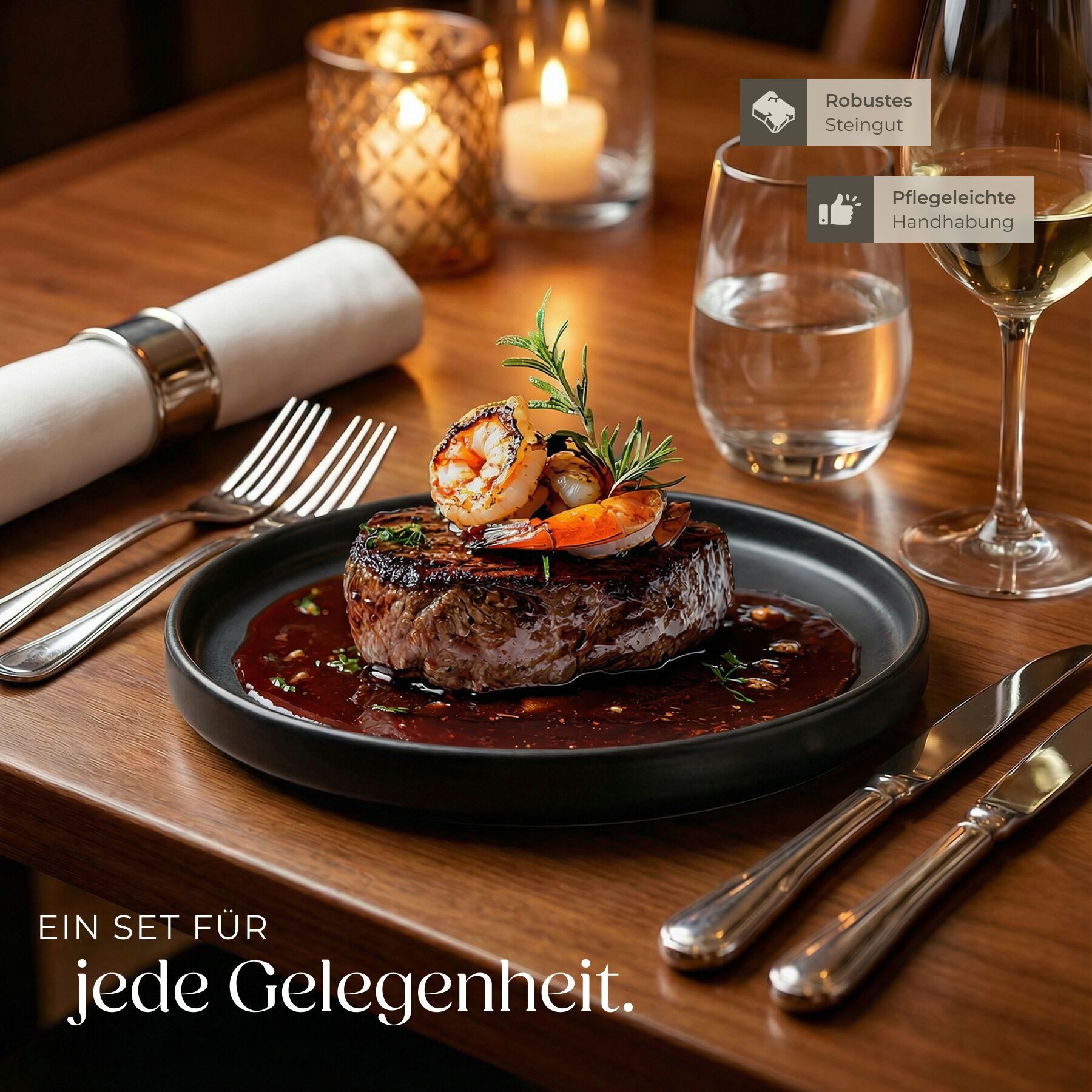 tectake Geschirr-Set Tafelservice aus Steingut für 6 Personen, ineinander stapelbar (30-tlg), 6 Personen, Steingut, im Urban-Style, mit Glasur, spülmaschinen- u – Bild 4 von 5
