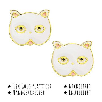 Monkimau Paar Ohrstecker Katzen Ohrringe vergoldet Mädchen Ohrstecker (Packung)