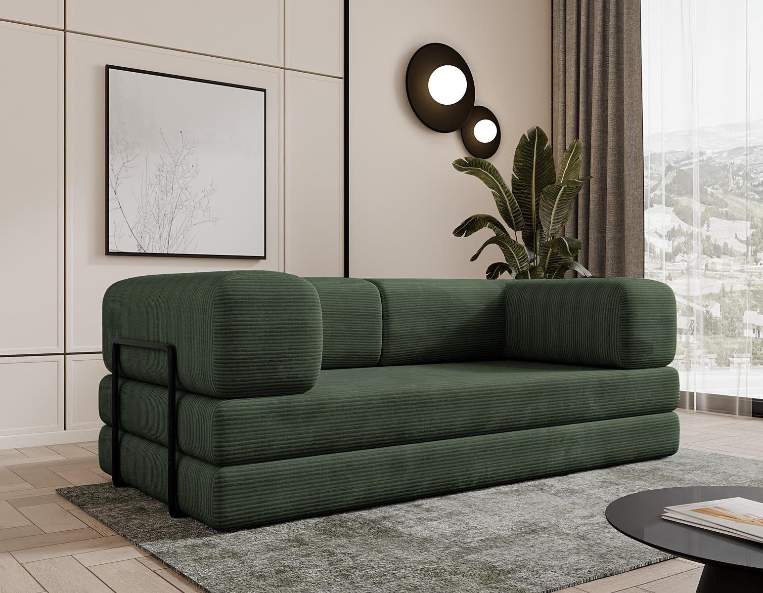 Compleo Sofa Designer Sofa LAMILO– 3-Sitzer mit Cordbezug und Klappfunktion günstig online kaufen