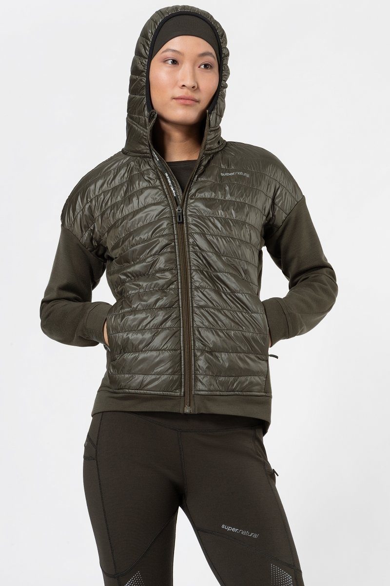 SUPER.NATURAL Outdoorjacke Merino Jacke mit Primaloft Bio und Softshell genialer Merion-Materialmix